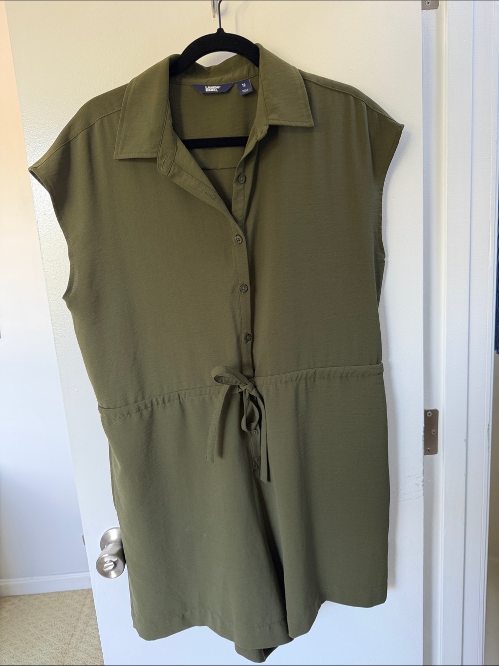 Lands' End Olive Green Button-Front Shirt Romper